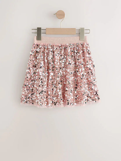 |BigGirl| Saia Bolha Com Lantejoulas Douradas Champanhe (3-16 anos)