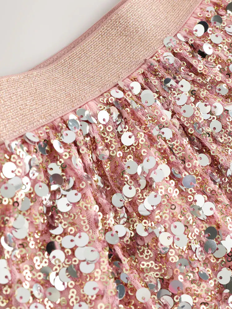 |BigGirl| Saia Bolha Com Lantejoulas Douradas Champanhe (3-16 anos)