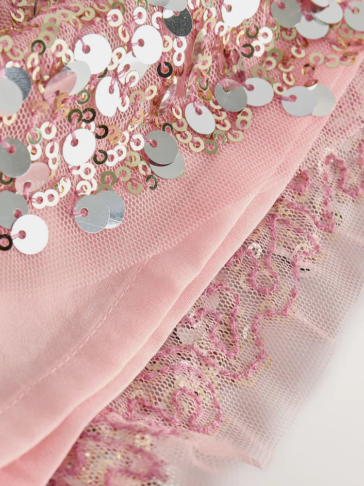 |BigGirl| Saia Bolha Com Lantejoulas Douradas Champanhe (3-16 anos)