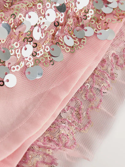 |BigGirl| Saia Bolha Com Lantejoulas Douradas Champanhe (3-16 anos)