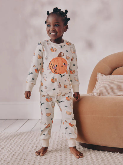 |Girl| Pijama de Halloween Com Estampa De Abóbora Crua e Branca (9 meses a 12 anos)