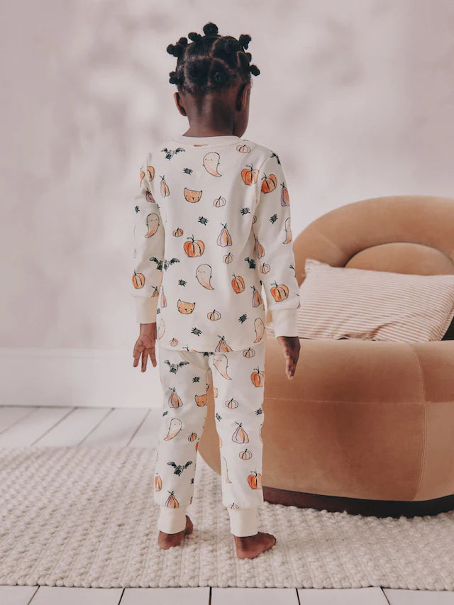 |Girl| Pijama de Halloween Com Estampa De Abóbora Crua e Branca (9 meses a 12 anos)