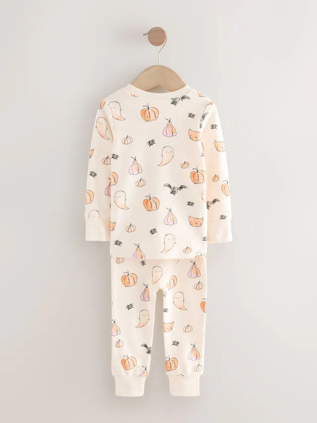 |Girl| Pijama de Halloween Com Estampa De Abóbora Crua e Branca (9 meses a 12 anos)