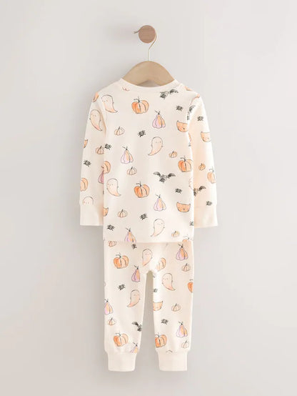 |Girl| Pijama de Halloween Com Estampa De Abóbora Crua e Branca (9 meses a 12 anos)