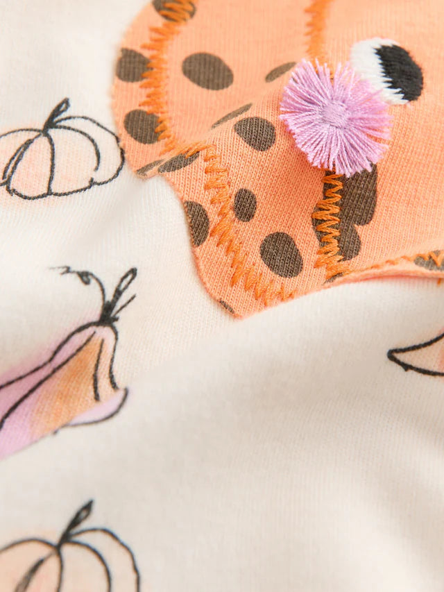 |Girl| Pijama de Halloween Com Estampa De Abóbora Crua e Branca (9 meses a 12 anos)