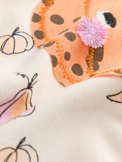 |Girl| Pijama de Halloween Com Estampa De Abóbora Crua e Branca (9 meses a 12 anos)