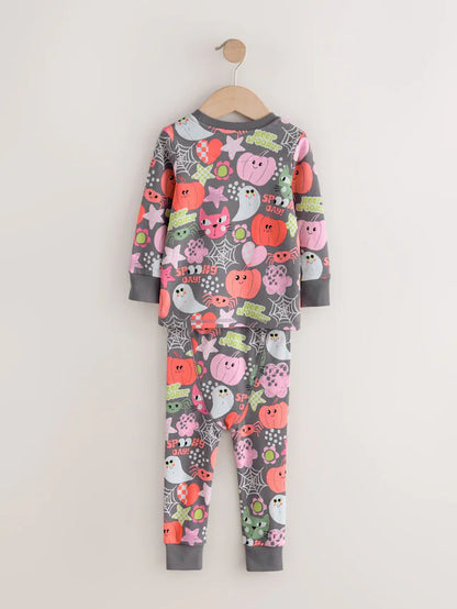 |Girl| Pijama de Halloween Com Estampa De Fantasma e Abóbora Cinza (9 meses a 12 anos)