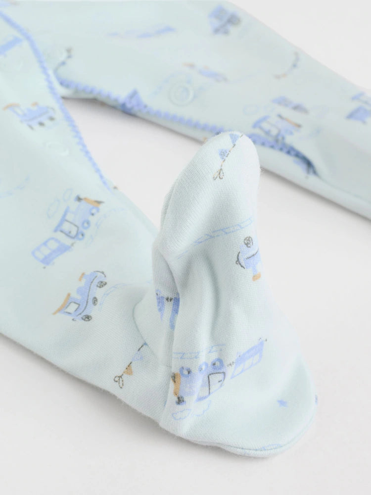 |BabyBoy| Pacote Com 3 Macacões Bordados Para Bebês, Branco/Azul