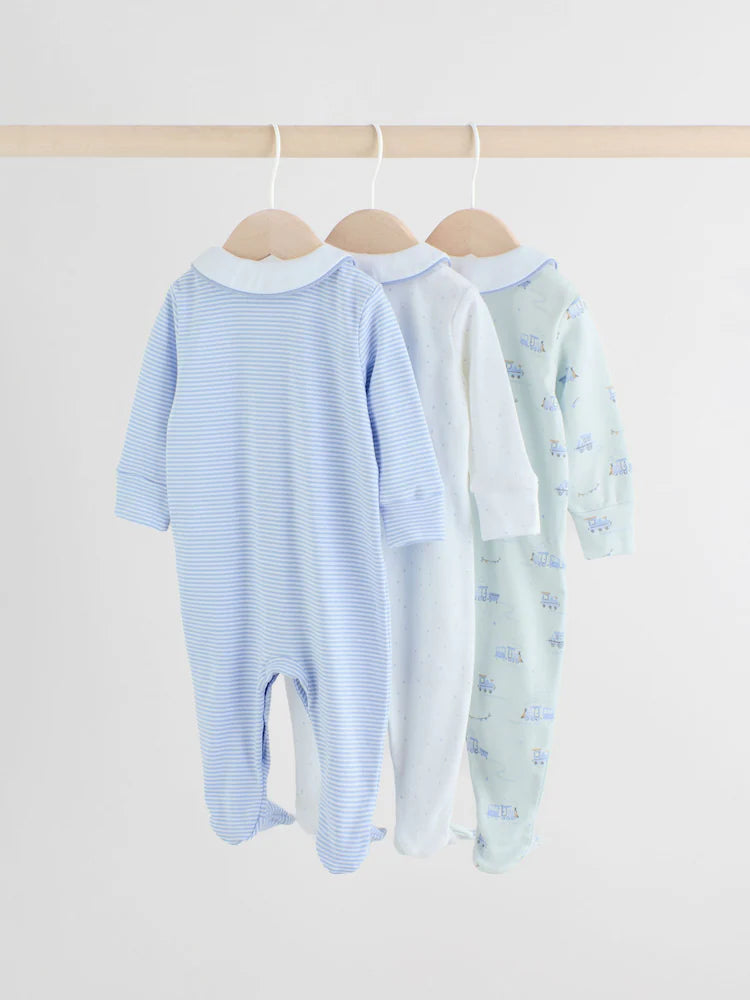 |BabyBoy| Pacote Com 3 Macacões Bordados Para Bebês, Branco/Azul
