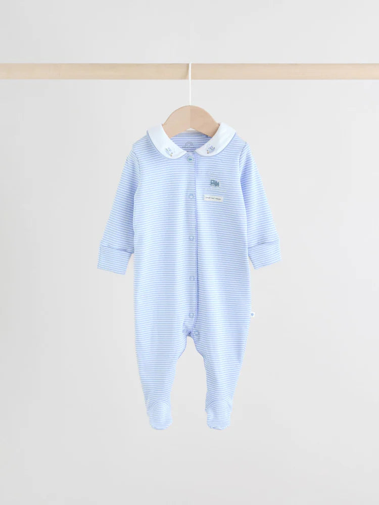 |BabyBoy| Pacote Com 3 Macacões Bordados Para Bebês, Branco/Azul