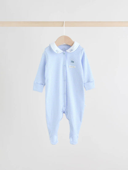 |BabyBoy| Pacote Com 3 Macacões Bordados Para Bebês, Branco/Azul