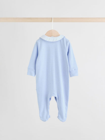 |BabyBoy| Pacote Com 3 Macacões Bordados Para Bebês, Branco/Azul
