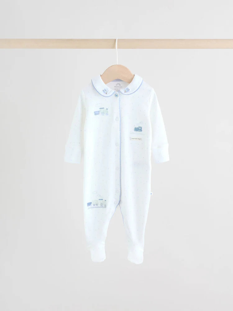 |BabyBoy| Pacote Com 3 Macacões Bordados Para Bebês, Branco/Azul