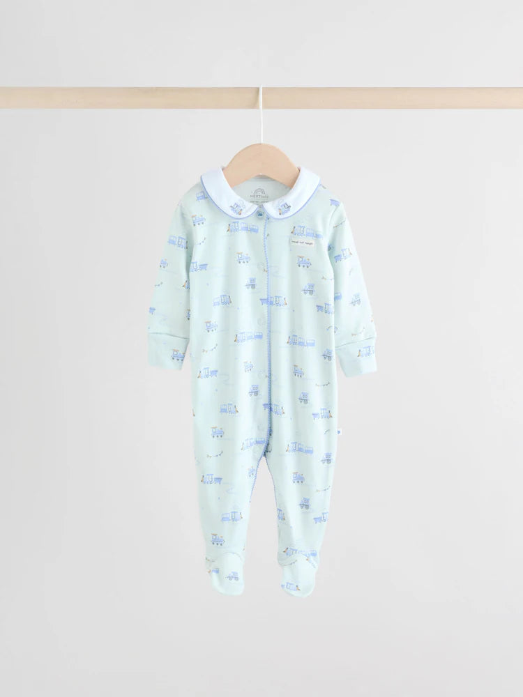 |BabyBoy| Pacote Com 3 Macacões Bordados Para Bebês, Branco/Azul