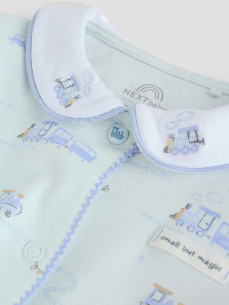|BabyBoy| Pacote Com 3 Macacões Bordados Para Bebês, Branco/Azul