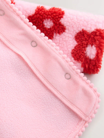 |BabyGirl| Jaqueta Borg Com Capuz e Estampa Floral Rosa Para Bebê (0 meses a 2 anos)