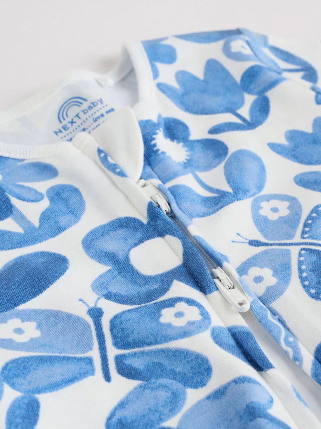 |BabyGirl| Macacão De Dormir Sem Pé Para Bebê, Azul, 100% Algodão, Com Zíper Bidirecional, pacote com 3 (0 meses a 3 anos)