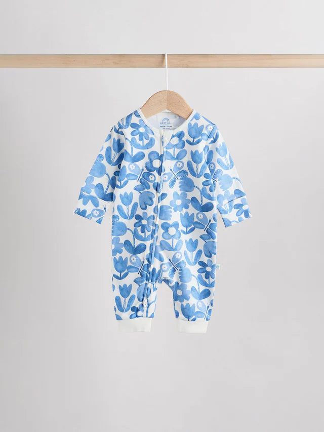 |BabyGirl| Macacão De Dormir Sem Pé Para Bebê, Azul, 100% Algodão, Com Zíper Bidirecional, pacote com 3 (0 meses a 3 anos)