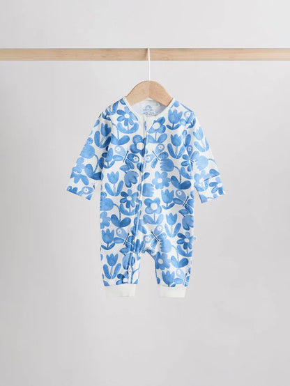 |BabyGirl| Macacão De Dormir Sem Pé Para Bebê, Azul, 100% Algodão, Com Zíper Bidirecional, pacote com 3 (0 meses a 3 anos)