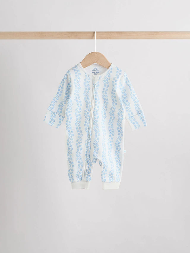 |BabyGirl| Macacão De Dormir Sem Pé Para Bebê, Azul, 100% Algodão, Com Zíper Bidirecional, pacote com 3 (0 meses a 3 anos)