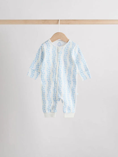 |BabyGirl| Macacão De Dormir Sem Pé Para Bebê, Azul, 100% Algodão, Com Zíper Bidirecional, pacote com 3 (0 meses a 3 anos)