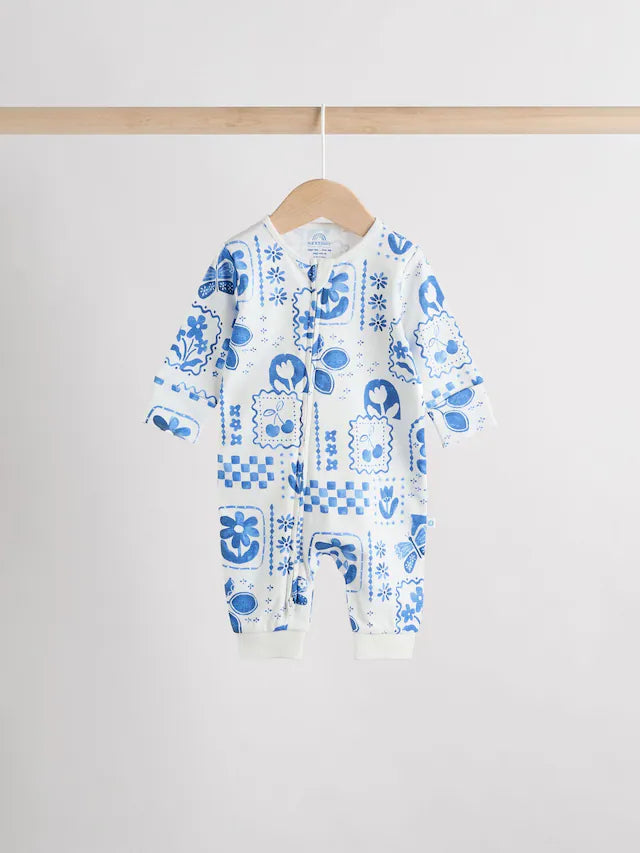 |BabyGirl| Macacão De Dormir Sem Pé Para Bebê, Azul, 100% Algodão, Com Zíper Bidirecional, pacote com 3 (0 meses a 3 anos)