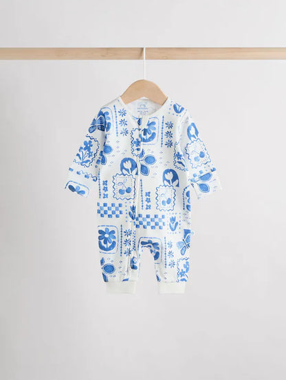 |BabyGirl| Macacão De Dormir Sem Pé Para Bebê, Azul, 100% Algodão, Com Zíper Bidirecional, pacote com 3 (0 meses a 3 anos)