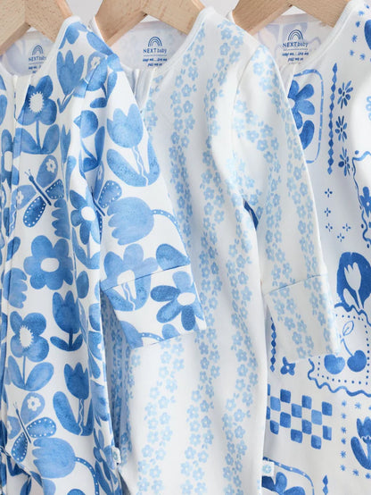 |BabyGirl| Macacão De Dormir Sem Pé Para Bebê, Azul, 100% Algodão, Com Zíper Bidirecional, pacote com 3 (0 meses a 3 anos)