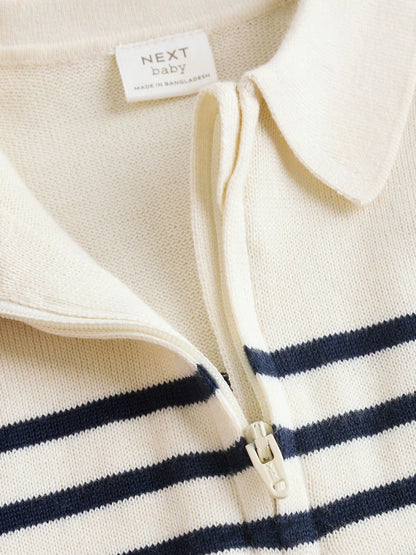 |BabyBoy| Conjunto De Blusa e Calça De Malha Listrada Azul Marinho Para Bebê (0 meses a 2 anos)