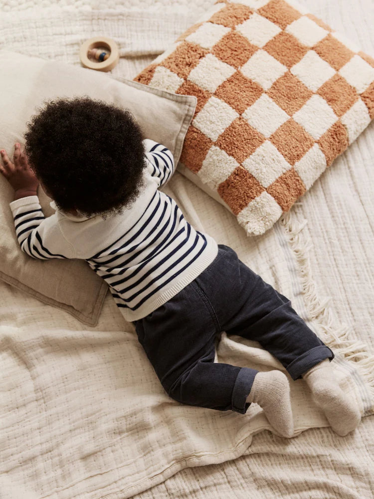 |BabyBoy| Conjunto De Blusa e Calça De Malha Listrada Azul Marinho Para Bebê (0 meses a 2 anos)