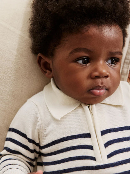 |BabyBoy| Conjunto De Blusa e Calça De Malha Listrada Azul Marinho Para Bebê (0 meses a 2 anos)