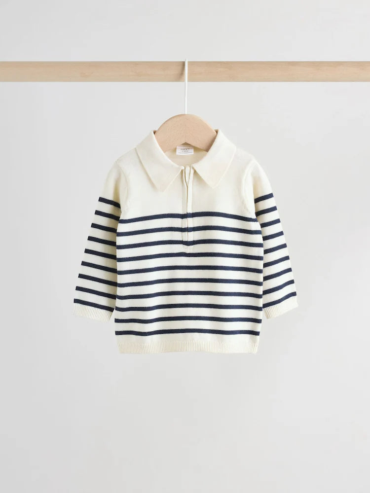 |BabyBoy| Conjunto De Blusa e Calça De Malha Listrada Azul Marinho Para Bebê (0 meses a 2 anos)