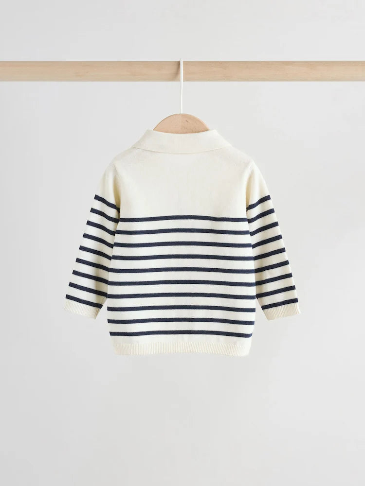 |BabyBoy| Conjunto De Blusa e Calça De Malha Listrada Azul Marinho Para Bebê (0 meses a 2 anos)