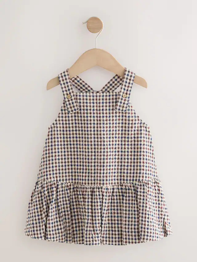 |Girl| Vestido Avental Xadrez Neutro Com Bainha Bolha (3 meses a 8 anos)