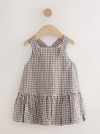 |Girl| Vestido Avental Xadrez Neutro Com Bainha Bolha (3 meses a 8 anos)