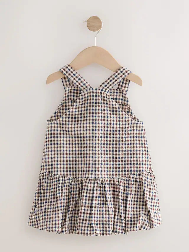 |Girl| Vestido Avental Xadrez Neutro Com Bainha Bolha (3 meses a 8 anos)