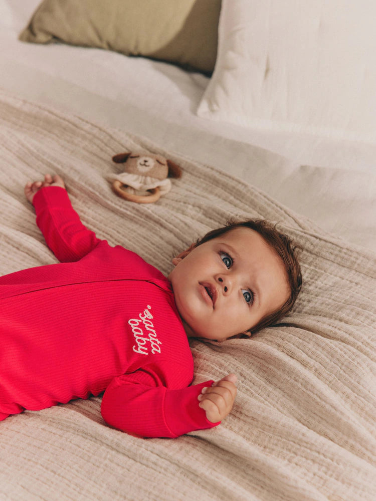 |BabyBoy| Macacão De Dormir Vermelho Para Bebê Com Papai Noel (0 meses a 3 anos)