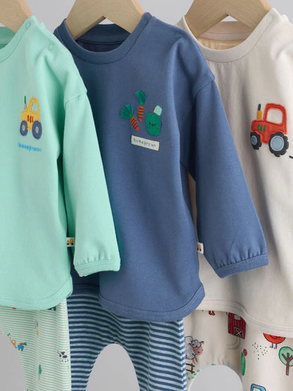 |BabyBoy| Conjunto De 6 Peças De Blusas e Leggings Bright Farm Para Bebês (0 meses a 3 anos)