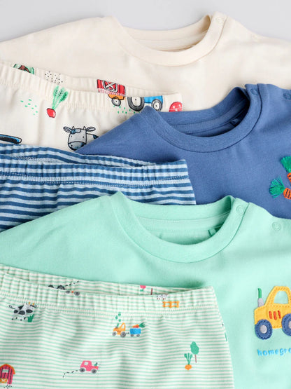 |BabyBoy| Conjunto De 6 Peças De Blusas e Leggings Bright Farm Para Bebês (0 meses a 3 anos)