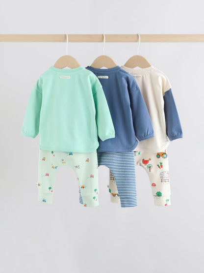 |BabyBoy| Conjunto De 6 Peças De Blusas e Leggings Bright Farm Para Bebês (0 meses a 3 anos)