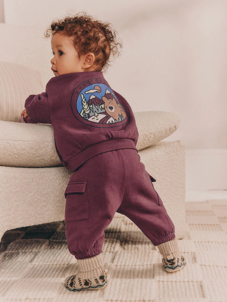 |BabyBoy| Conjunto De Moletom e Calça De Moletom Para Bebê, Vermelho, Urso, Bordô (0 meses a 2 anos)