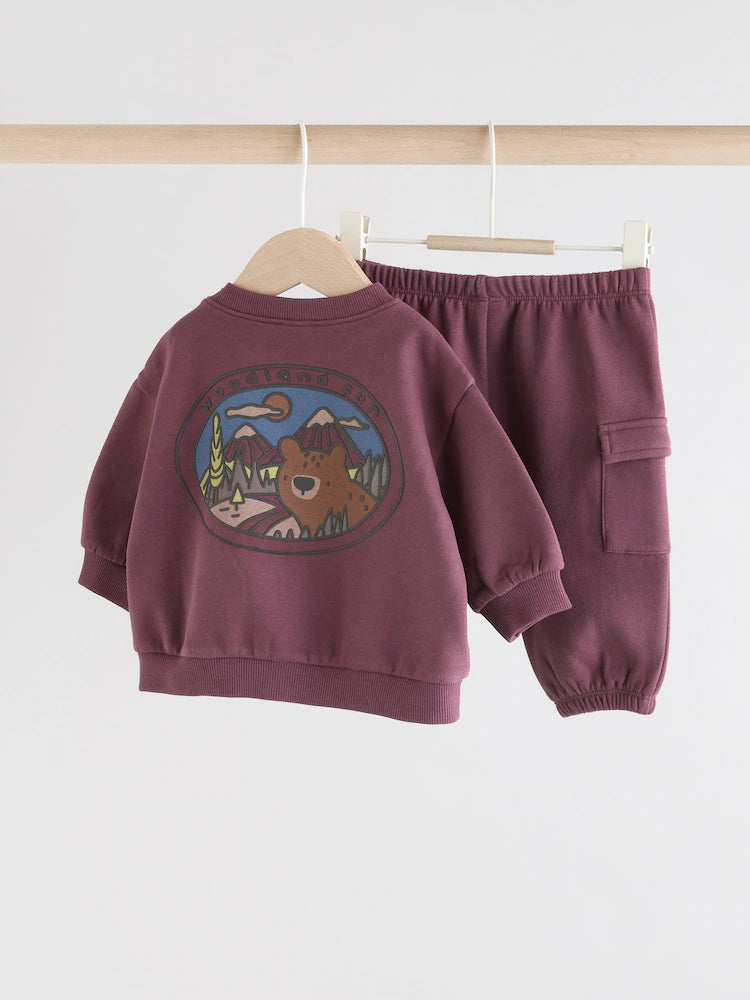 |BabyBoy| Conjunto De Moletom e Calça De Moletom Para Bebê, Vermelho, Urso, Bordô (0 meses a 2 anos)