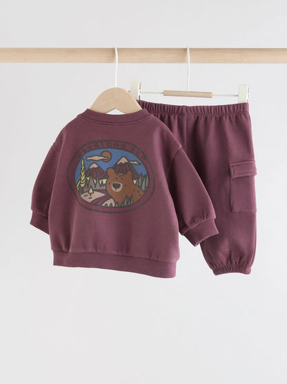 |BabyBoy| Conjunto De Moletom e Calça De Moletom Para Bebê, Vermelho, Urso, Bordô (0 meses a 2 anos)