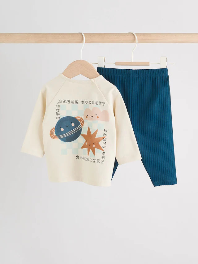 |BabyBoy| Conjunto De 2 Peças De Blusa e Leggings Blue Space Baby (0 meses a 3 anos)
