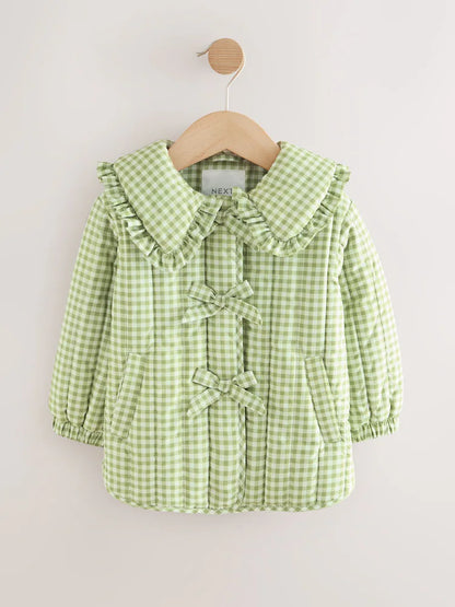 |Girl| Jaqueta Verde Resistente a Chuva Com Gola De Babados (3 meses a 7 anos)