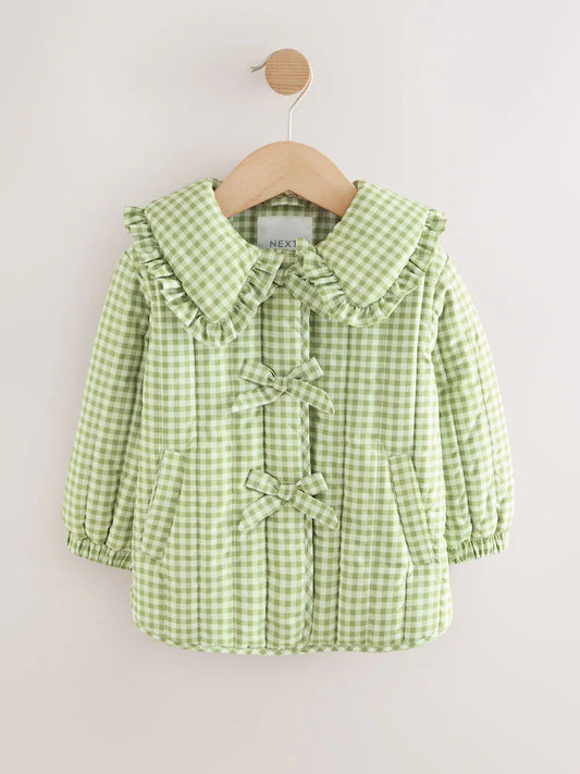 |Girl| Jaqueta Verde Resistente a Chuva Com Gola De Babados (3 meses a 7 anos)