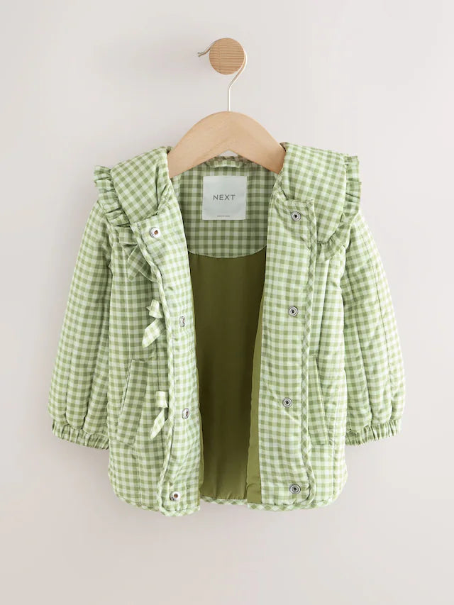 |Girl| Jaqueta Verde Resistente a Chuva Com Gola De Babados (3 meses a 7 anos)