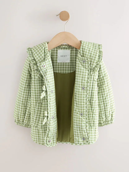 |Girl| Jaqueta Verde Resistente a Chuva Com Gola De Babados (3 meses a 7 anos)