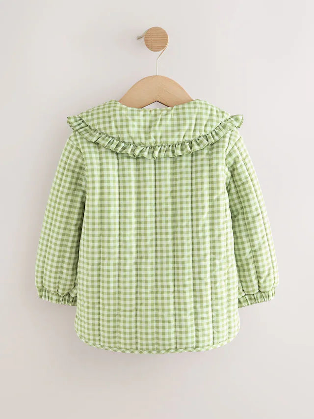 |Girl| Jaqueta Verde Resistente a Chuva Com Gola De Babados (3 meses a 7 anos)