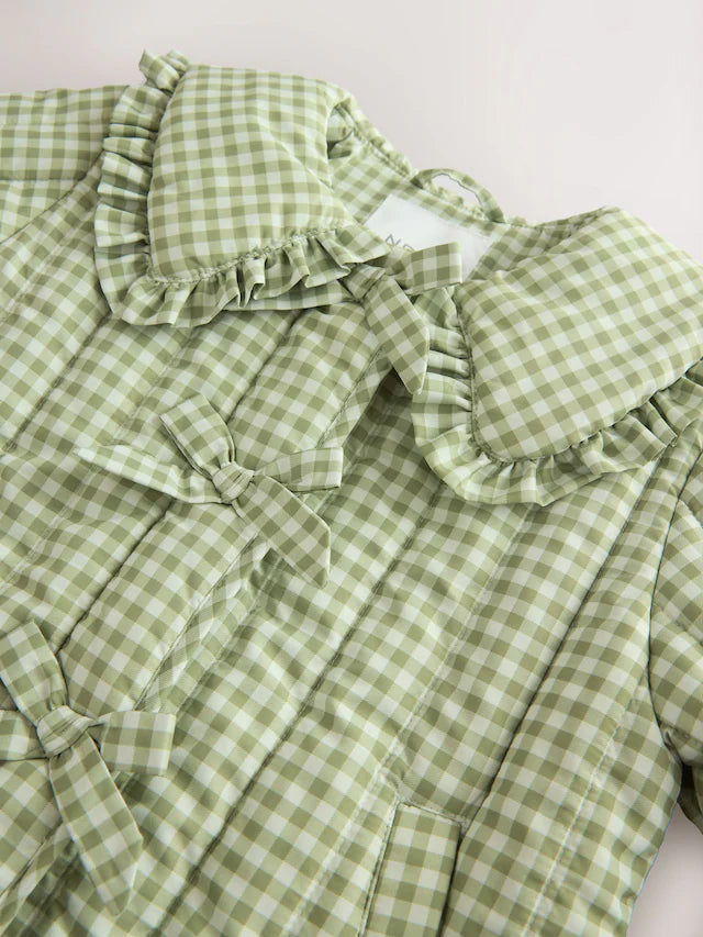 |Girl| Jaqueta Verde Resistente a Chuva Com Gola De Babados (3 meses a 7 anos)